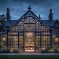 Modern Glass Conservatory at Night