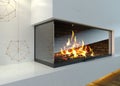 Modern glass corner fireplace in the interior Royalty Free Stock Photo