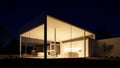 Modern Glass House with Illuminated Interior at Night 20260106 stock Royalty Free Stock Photo