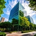 Modern Glass Office Building on a Sunny Day With Clear Blue Sky Royalty Free Stock Photo