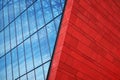 Modern glass and red brick building with blue sky background. metal structure glass business center Royalty Free Stock Photo