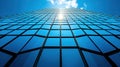 Modern glass skyscraper facade with sun reflection and blue sky Royalty Free Stock Photo