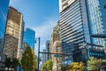 Modern glass skyscrapers in downtown Vancouver against blue sky Vancouver British Columbia Canada Royalty Free Stock Photo