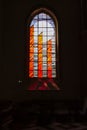 Modern stained glass window of the Church of Our Lady or Eglise Notre-Dame, calais
