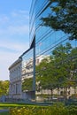 Historic and modern architecture live side by side in Washington DC, USA. Royalty Free Stock Photo