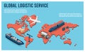 Modern Global logistic service isometric concept with export, import, warehouse business, transport. Royalty Free Stock Photo