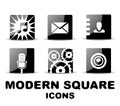 Modern glossy black square icon set Royalty Free Stock Photo
