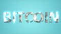 Modern glowing cybernetic text BITCOIN on blue backdrop - abstract 3D illustration