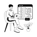 Modern glyph illustration of a web developer coding at a professional workspace Royalty Free Stock Photo