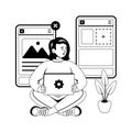 Modern glyph illustration of a web developer coding at a professional workspace Royalty Free Stock Photo