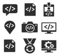 Modern glyph set of programming icons featuring code tags, files, screens, and settings for digital development projects Royalty Free Stock Photo