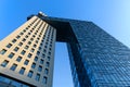 Modern `Golden Gate` skyscraper buildings with glass facades in sunset light, Moscow, Russia, 5 September 2020