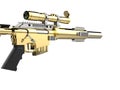 Modern golden sniper rifle - closeup shot Royalty Free Stock Photo