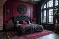 Modern Gothic bedroom with dark colors and dramatic decor Royalty Free Stock Photo