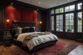 Modern Gothic bedroom with dark colors and dramatic decor Royalty Free Stock Photo