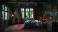 Modern Gothic bedroom with dark colors and dramatic decor3D render Royalty Free Stock Photo