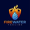 Modern gradient fire water shield logo branding. Minimalist flame drop HVAC logo