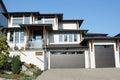 Modern Grand Front Elevation Gray Home House Residence Exterior Custom Siding Gable Details Royalty Free Stock Photo