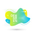 Modern graphic design elements in shape of fluid blobs with geometric lines. Gradient blue and green, red and violet