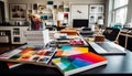 Modern graphic designer messy office showcases creativity and technology generated by AI Royalty Free Stock Photo