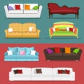 Modern graphic detailed sofa icon set.