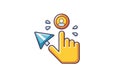Modern graphic of a finger pointing to interactive icons, symbolizing online navigation, user interface interaction, and digital