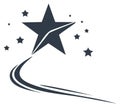 Modern graphic of a leading star with a dynamic swoosh and sparkling elements Royalty Free Stock Photo