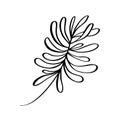 Modern grass leaf vector abstrac illustration. Black and white line art style. Isolated Exotic jungle contemporary