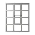 Modern Gray Aluminum Window Frame with Multiple Panes and a Central Handle on a White Background Royalty Free Stock Photo