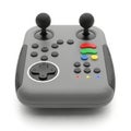 Modern gray arcade-style dual joystick video game controller with color-coded buttons Royalty Free Stock Photo