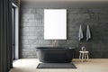 Modern gray bathroom with blank banner on wall Royalty Free Stock Photo