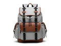 Modern gray and brown backpack isolated on white background Royalty Free Stock Photo