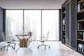 Modern gray CEO office, side view Royalty Free Stock Photo