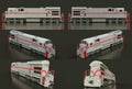 Modern gray diesel railway locomotive with great power and strength for moving long and heavy railroad train. 3d rendering.