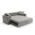 Modern gray sofa bed with pull-out mattress and storage white background Royalty Free Stock Photo