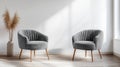 Two Modern Gray Armchairs in a Minimalist Room with Pampas Grass Royalty Free Stock Photo
