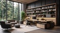 Modern gray and wooden open space office corner