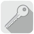 Modern grayscale key icon with long shadow in a flat design style Royalty Free Stock Photo
