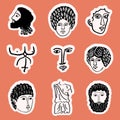 Modern Greek stikers with ancient portraits and faces.