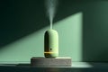 Modern Green Aromatherapy Diffuser on Concrete Platform with Sunlight Beam Generative AI Royalty Free Stock Photo