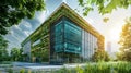Modern Green Building with Digital Data Screen and Lush Greenery Royalty Free Stock Photo