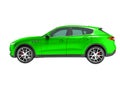 Modern green car crossover for business trips side view 3D render on white background no shadow Royalty Free Stock Photo