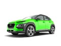 Modern green car crossover in front 3d render on white background with shadow Royalty Free Stock Photo