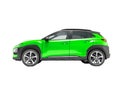 Modern green car crossover side view 3d render on white background no shadow Royalty Free Stock Photo