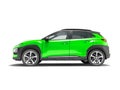 Modern green car crossover side view 3d render on white background with shadow Royalty Free Stock Photo