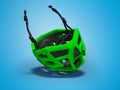 Modern green cycling helmet for extreme rides 3d render on blue background with shadow