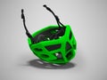 Modern green cycling helmet for extreme rides 3d render on gray background with shadow