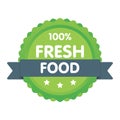 Modern green eco badge. 100 percent fresh food label. Sticker illustration