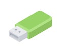 Modern green electronic USB portable memory datum storage isometric vector illustration