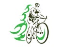 Modern Green Flame Cycling Action Silhouette Logo